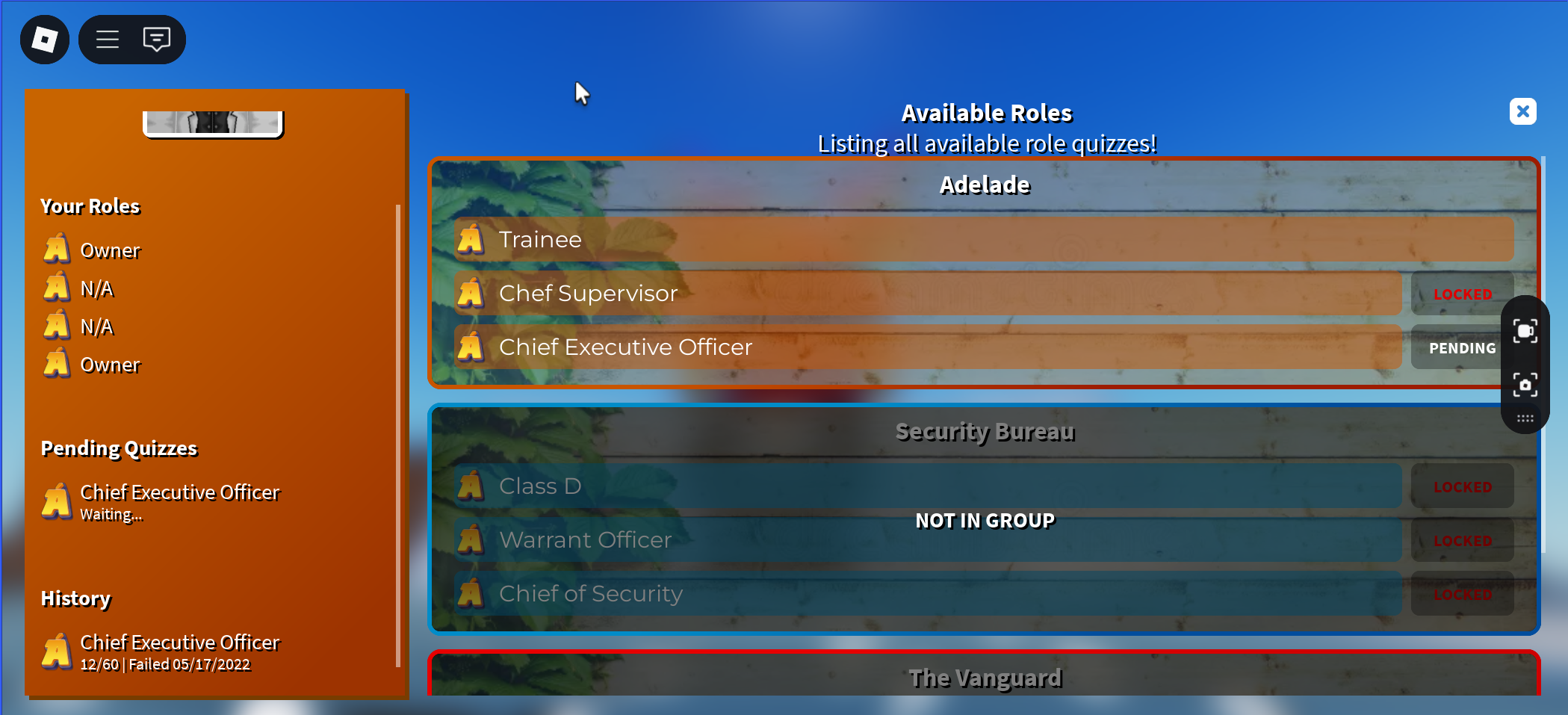 An example quiz page made for a multi-subgroup game